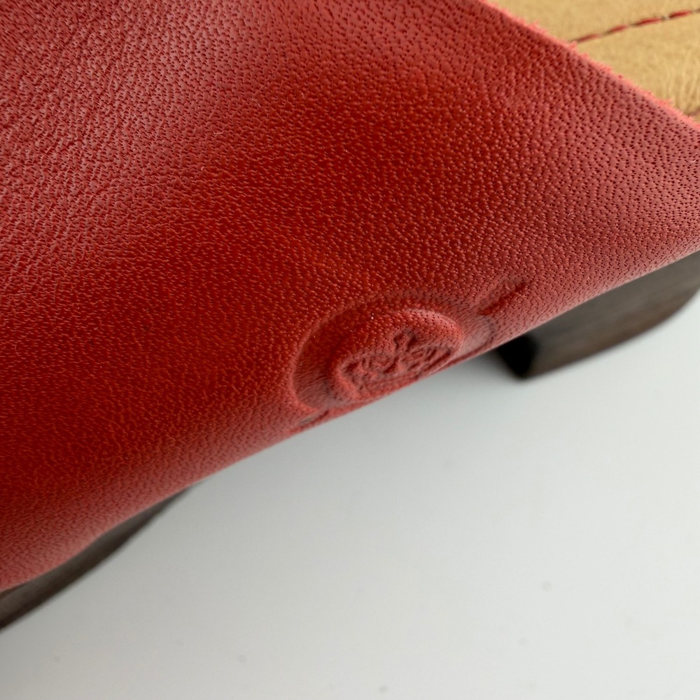 Born Wedge Sandals Women 11M Red Leather Crisscross Slide 3" Heel - Picture 6 of 10